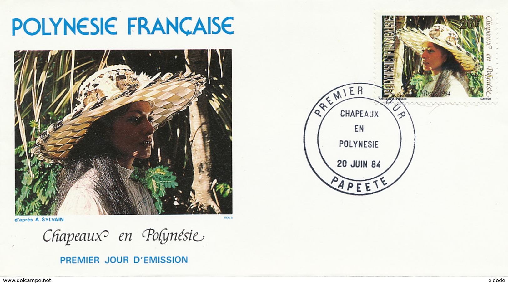 First Day Cover Tahiti Papeete 1984  Chapeaux  Polynesiens  Jeune Fille Vahiné - Französisch-Polynesien