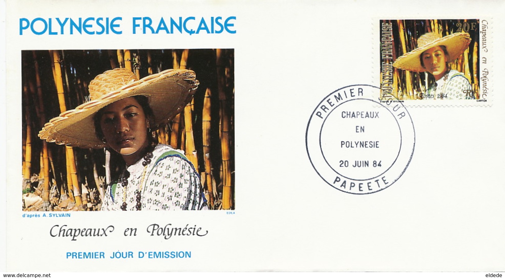 First Day Cover Tahiti Papeete 1984  Chapeaux  Polynesiens  Jeune Fille Vahiné - Polynésie Française