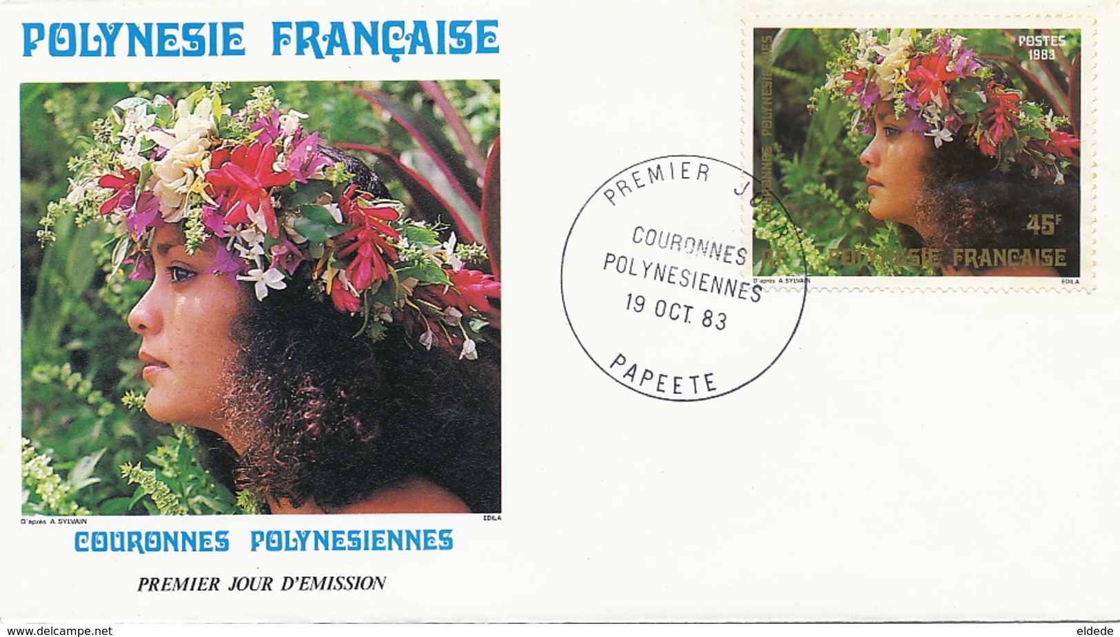 First Day Cover Tahiti Papeete 1983  Couronnes  Polynesiennes  Jeune Fille Vahiné - Frans-Polynesië