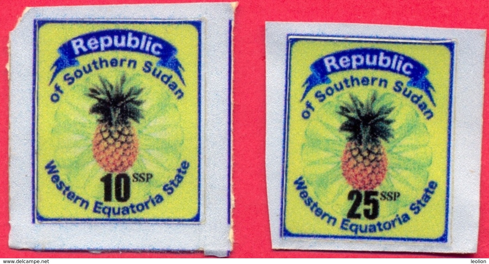 SOUTH SUDAN Südsudan 10 & 25 SSP Revenue / Fiscal Stamps Western Equatoria State Pineapple Timbres Fiscaux Soudan Du Sud - South Sudan