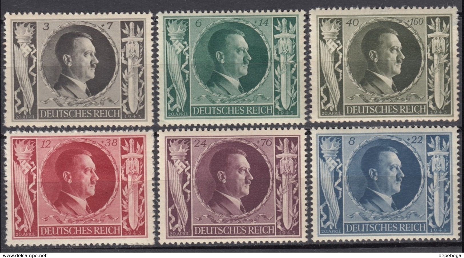 Germany 1943 - Adolf Hitler's 54th Birthday Stamps, MiNr. 844-849 MNH (II). - Nuovi