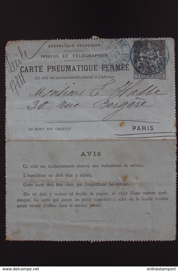 France Carte Pneumatique Fermée Sans Date  6 Lines - Pneumatic Post