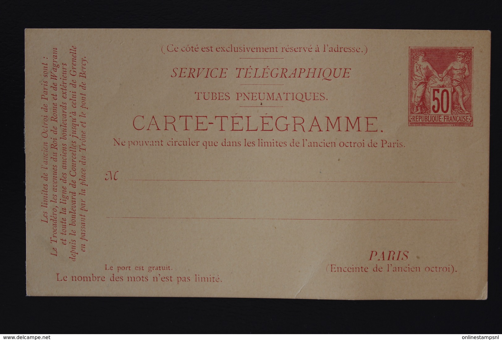 France Carte Tetegramme 1879  130*75 Mm  RP 1 - Pneumatiques