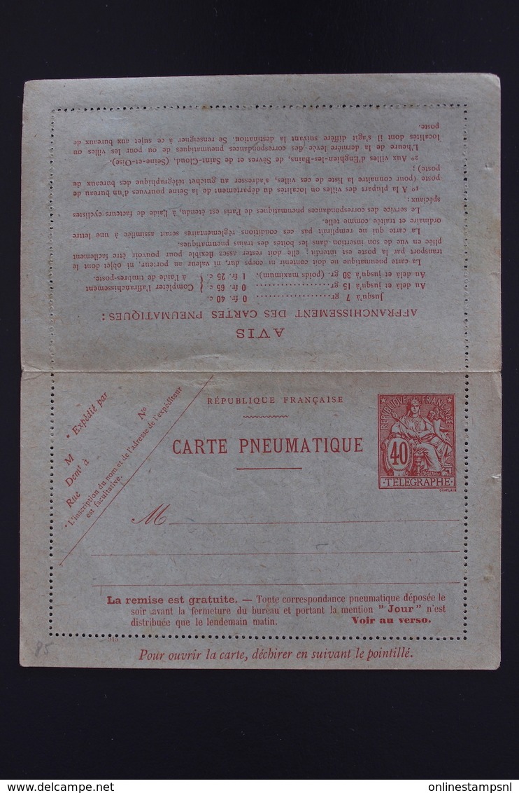 France Carte Pneumatique  40 C. - Pneumatic Post