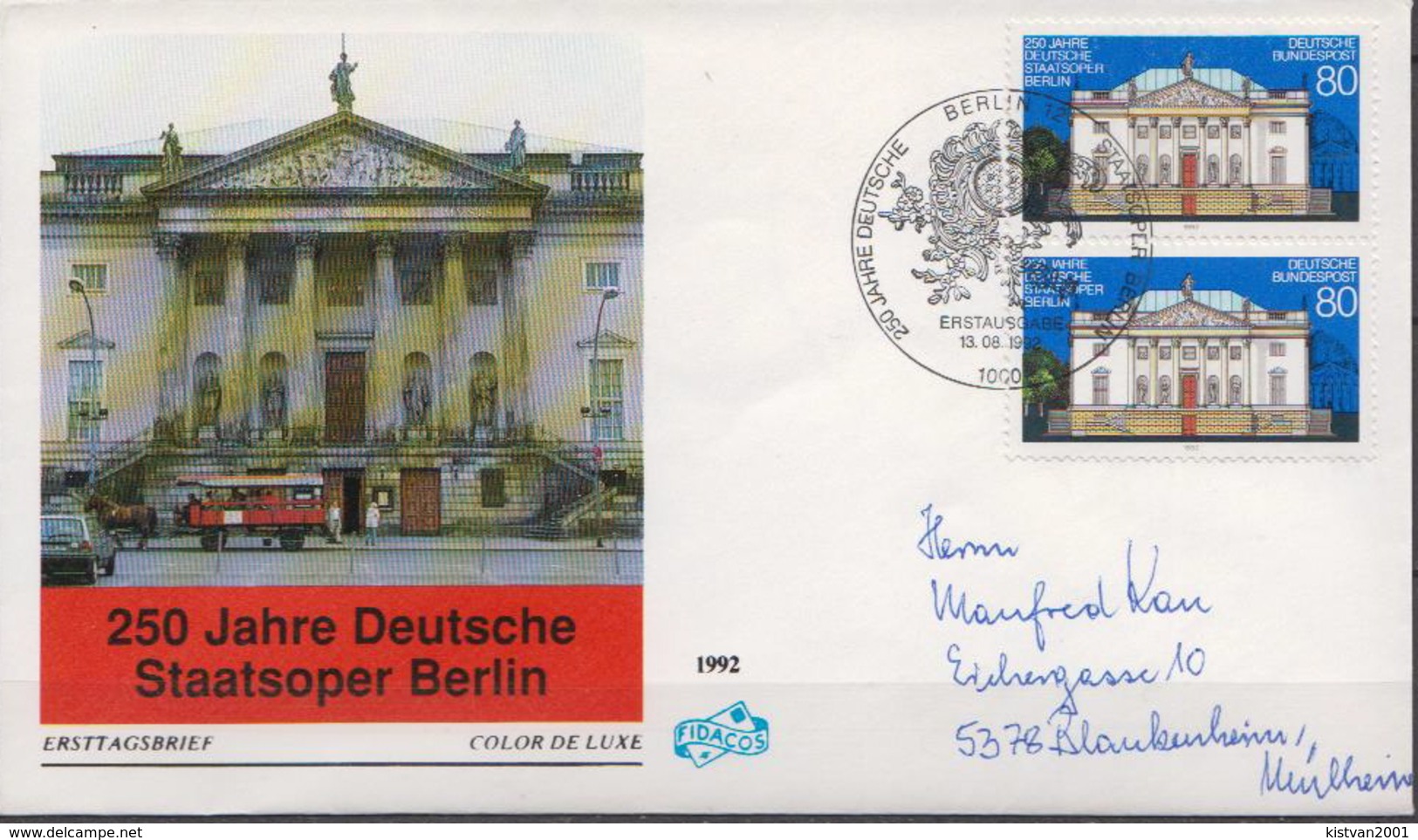 Germany Stamp On Used FDC From 1992 - Music