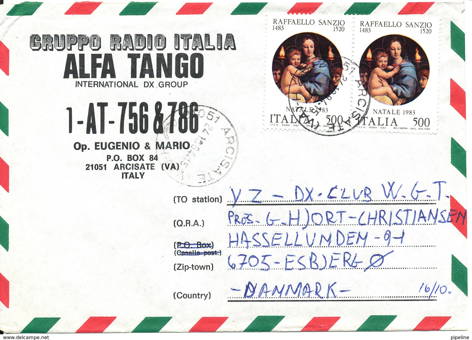 Italy Air Mail Cover Sent To Denmark Arcisate 24-10-1984 - Airmail