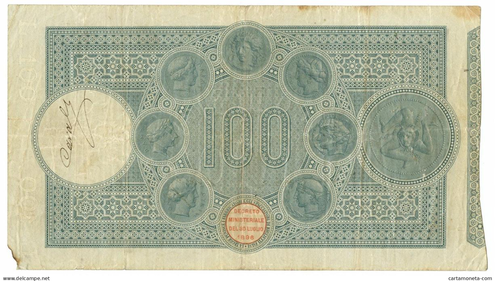 100 LIRE BANCO DI SICILIA BIGLIETTO AL PORTATORE 30/12/1896 MB/BB - Altri & Non Classificati