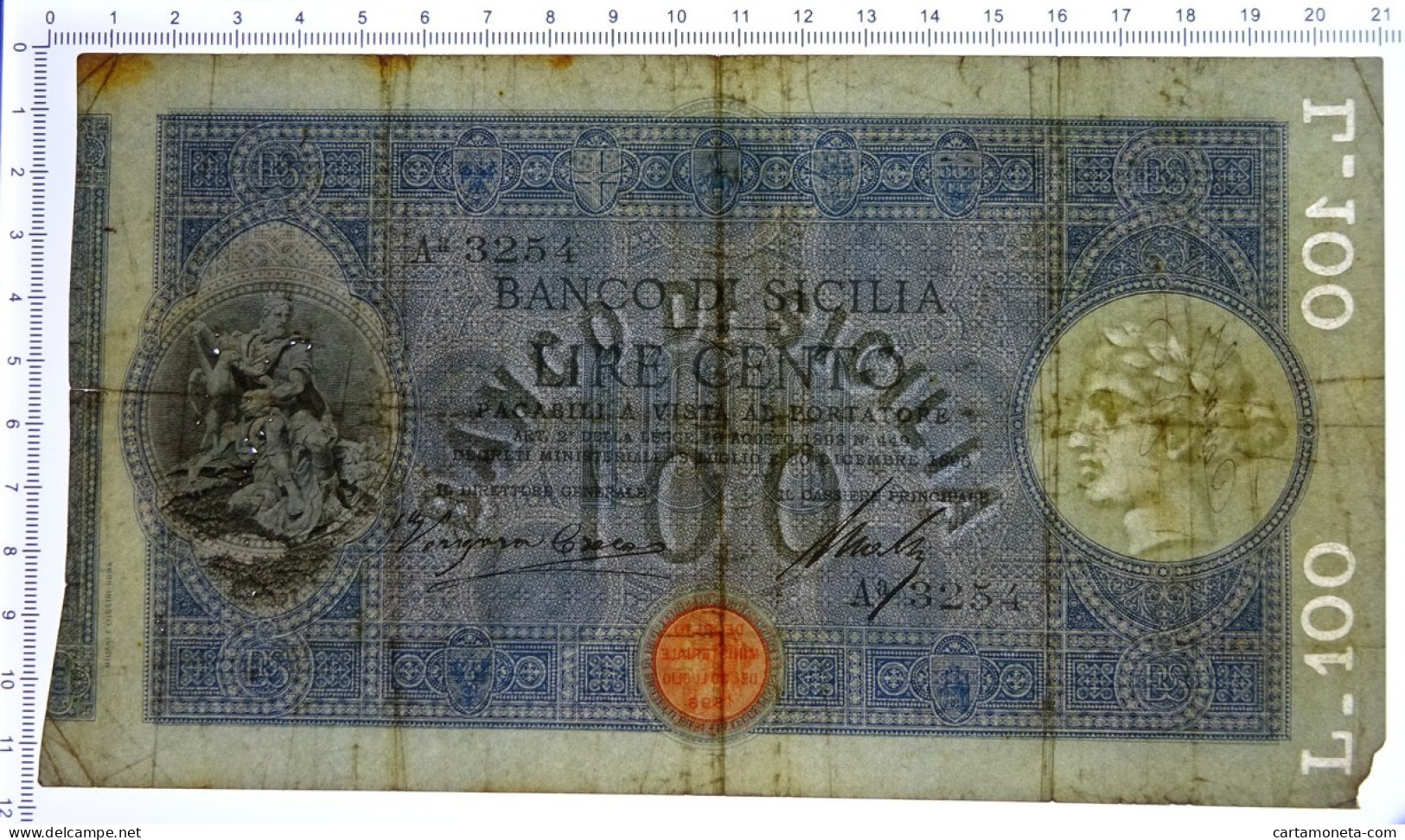 100 LIRE BANCO DI SICILIA BIGLIETTO AL PORTATORE 30/12/1896 MB/BB - Altri & Non Classificati