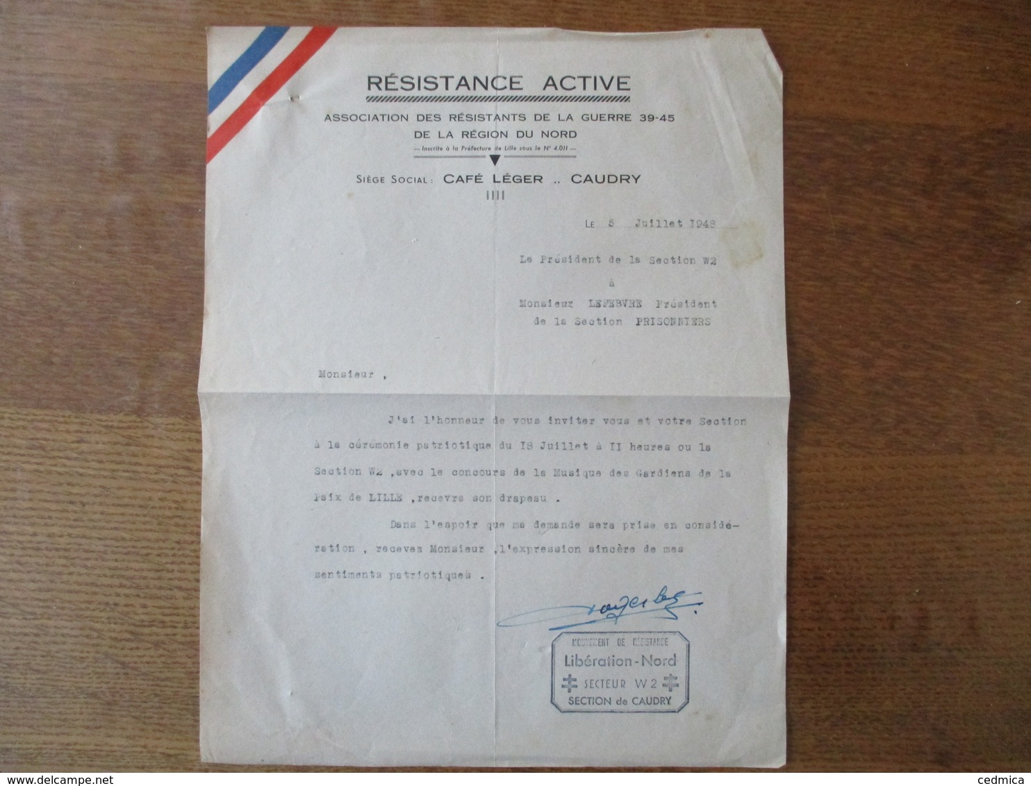 RESISTANCE ACTIVE ASSOCIATION DES RESISTANTS DE LA GUERRE 39-45 DE LA REGION DU NORD MOUVEMENT DE RESISTANCE SECTEUR W2 - Documents