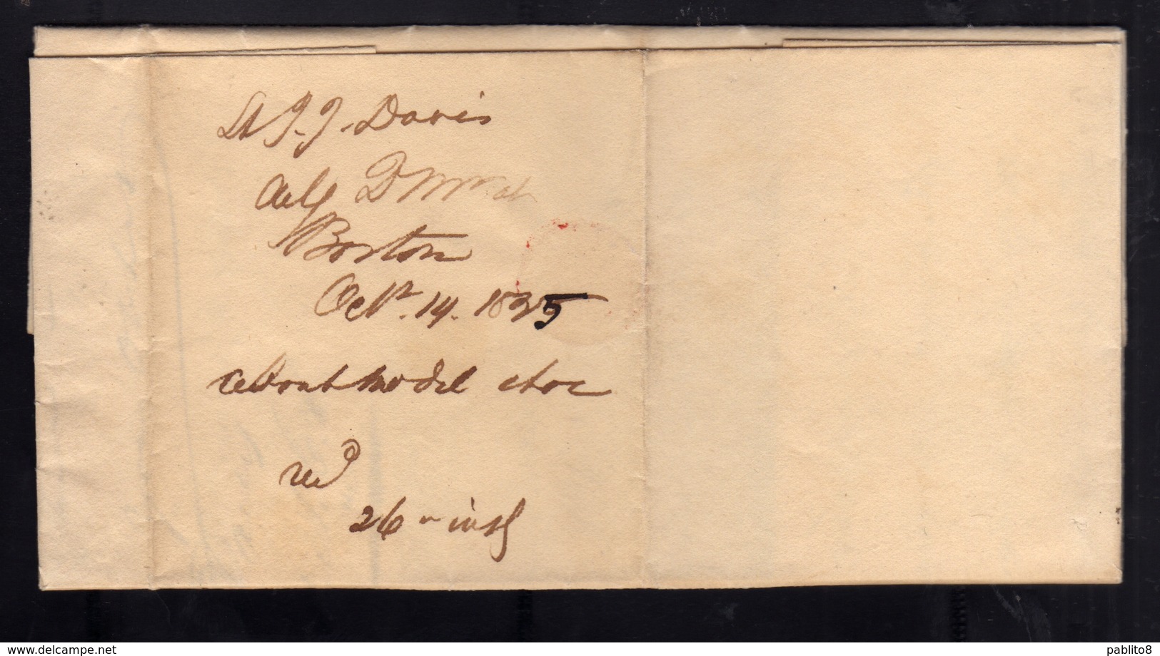 STATI UNITI UNITED STATES 15 OCTOBER 1835 LETTER FROM BOSTON TO NY PREFILATELICA PIEGO LETTERA - …-1845 Prephilately