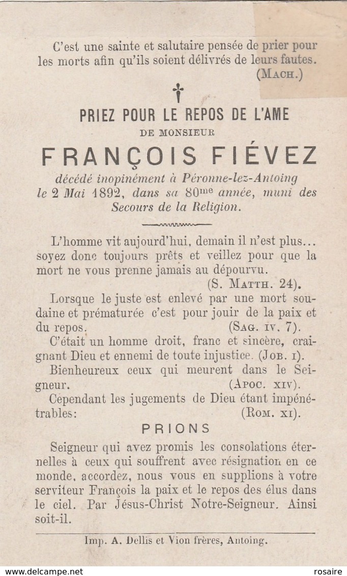 Francois Fiévez-peronne-lez-antoing 1892 - Images Religieuses