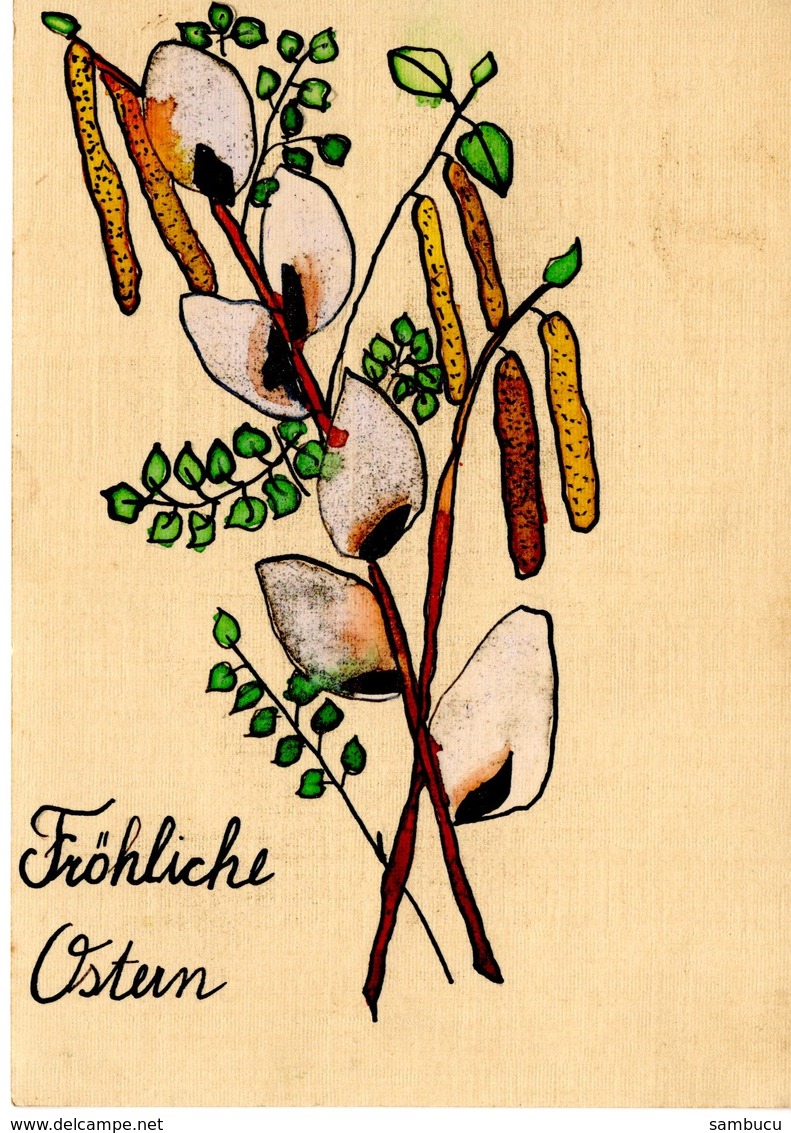 Fröhliche Ostern - Osterstrauss Handbemalt Ca 1950 - Easter