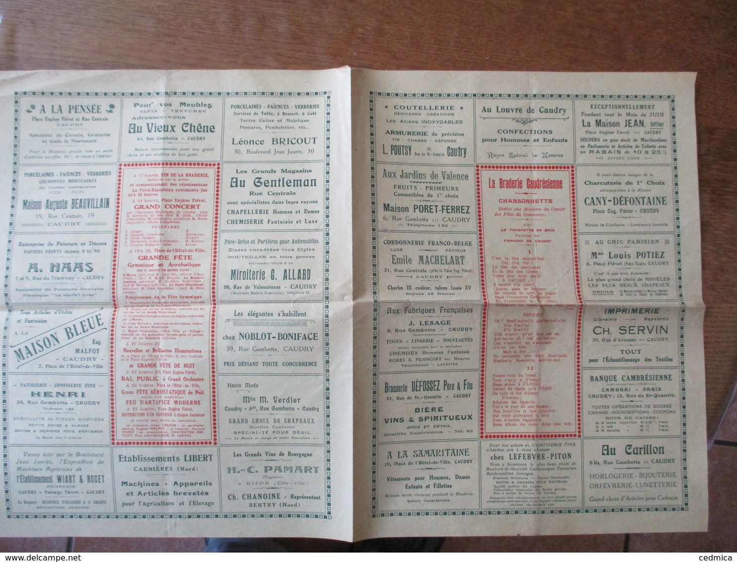 VILLE DE CAUDRY DIMANCHE 16 JUIN 1929 GRANDE BRADERIE CHANSONNETTE FOIRE-EXPOSITION AGRICOLE ET INDUSTRIELLE - Programmes