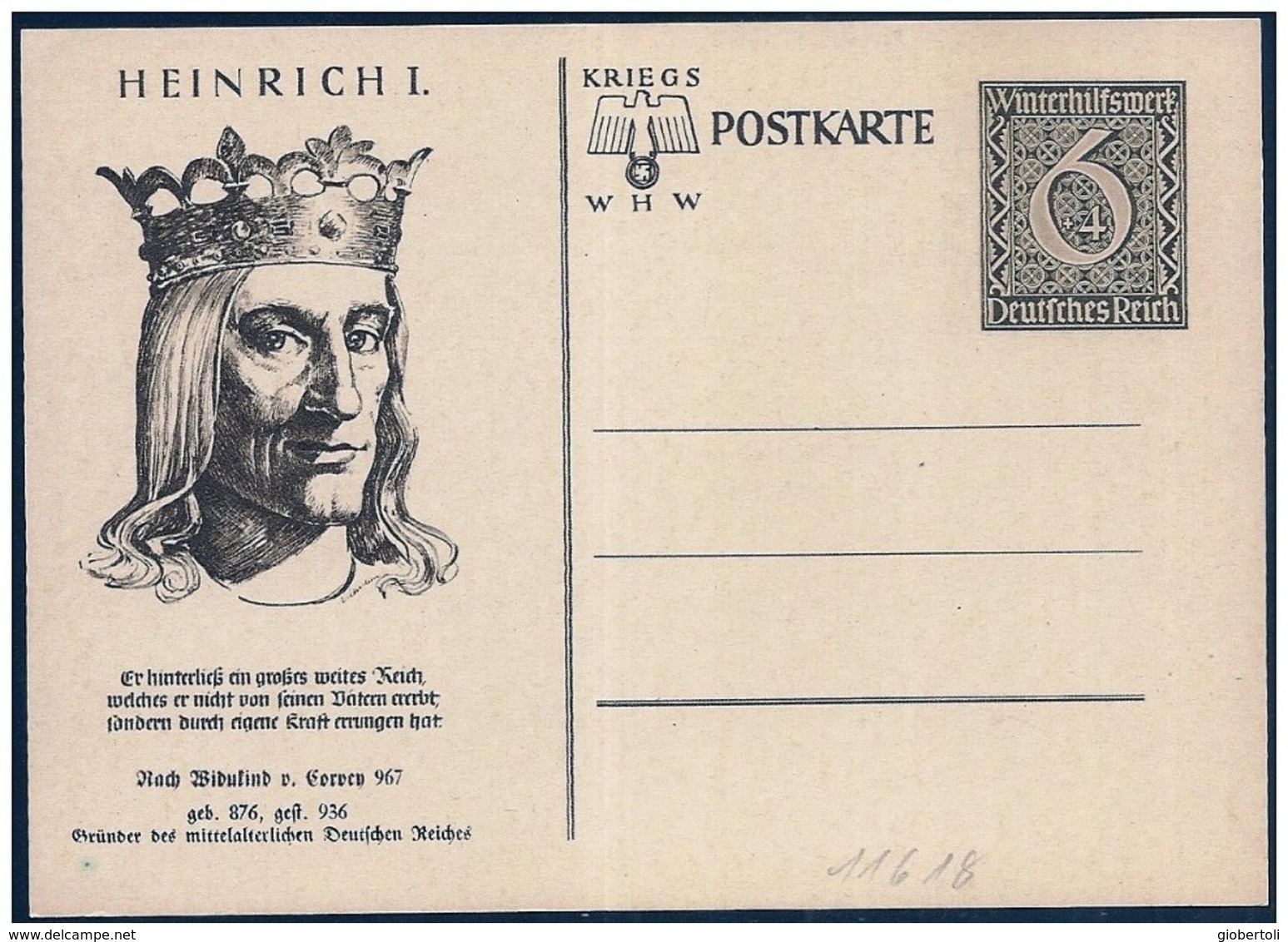 Germania/Allemagne/Germany: Intero, Stationery, Entier, Enrico I L'Uccellatore, Henri Ier L'Oiseleur, Henry I The Fowler - Case Reali