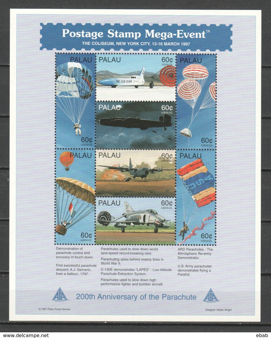 Palau 1997 Kleinbogen Mi 1179-1186 MNH AIRPLANES & PARACHUTES - Airplanes