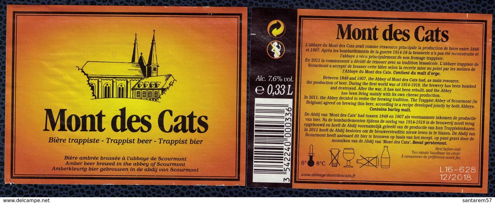 France Lot 2 Étiquettes Bière Beer Labels Mont Des Cats Ambrée Trappiste Scourmont - Bier