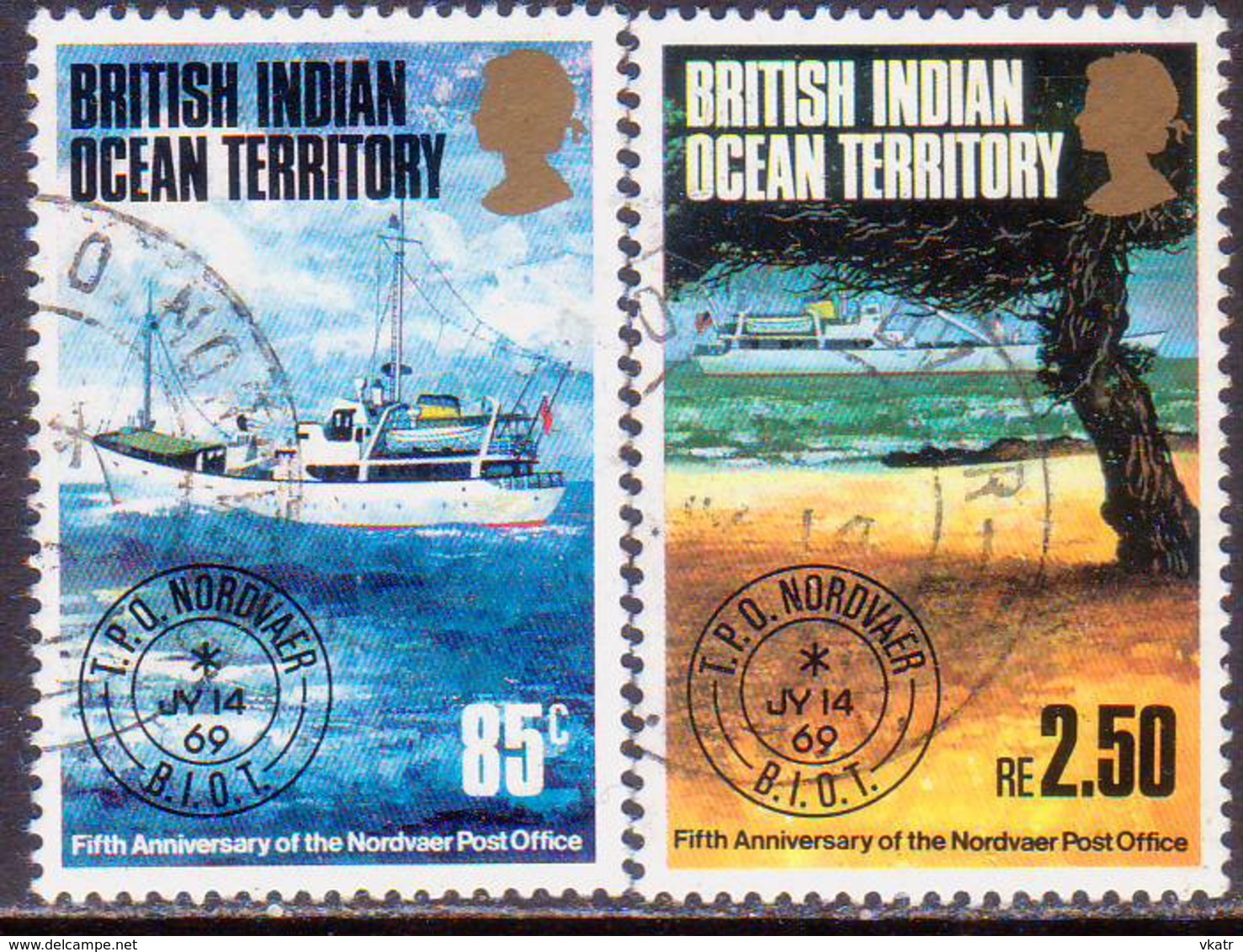 British Indian Ocean Territory 1974 SG 56-57 Compl.set Used "Nordvaer" Travelling Post Office - British Indian Ocean Territory (BIOT)