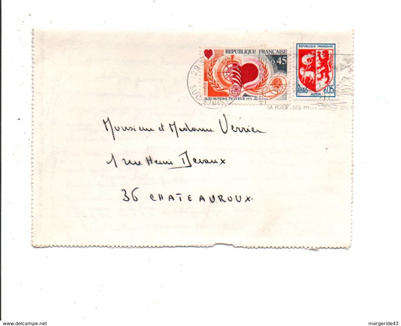 AFFRANCHISSEMENT COMPOSE SUR LETTRE DE CROZON FINISTERE 1972 - 1961-....