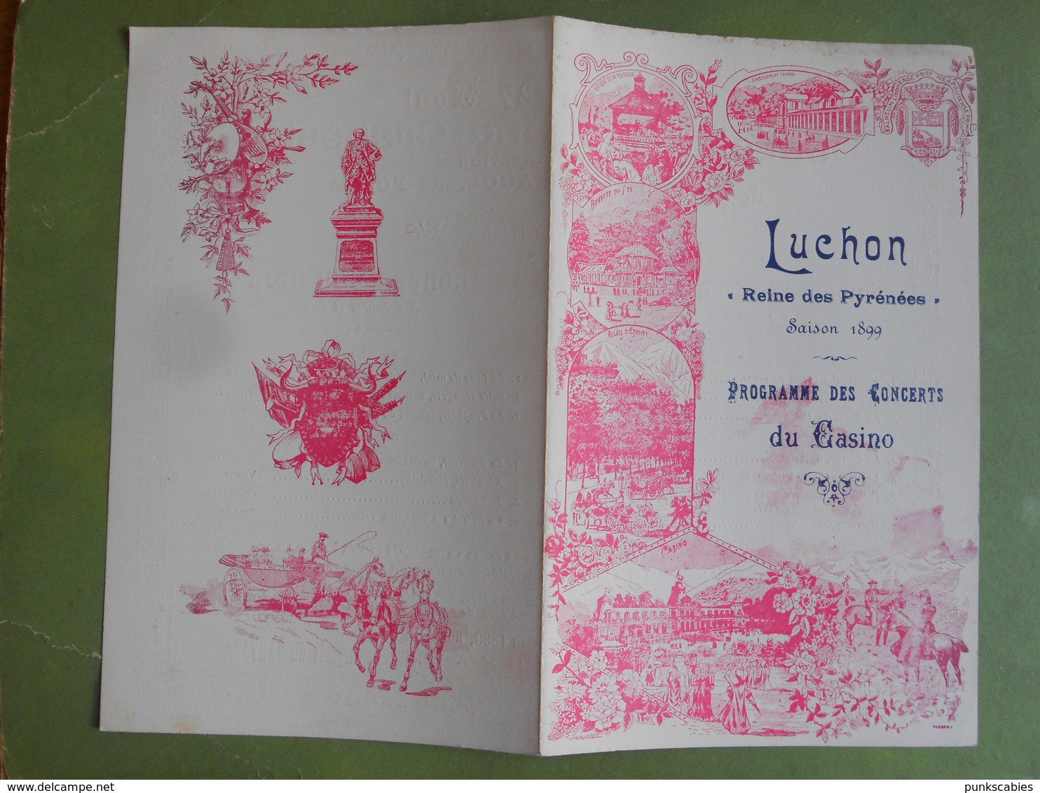 PROGRAMME DES CONCERTS A GRAND ORCHESTRE DE LUCHON DIMANCHE 27 AOUT 1899 BON ETAT - Programmes