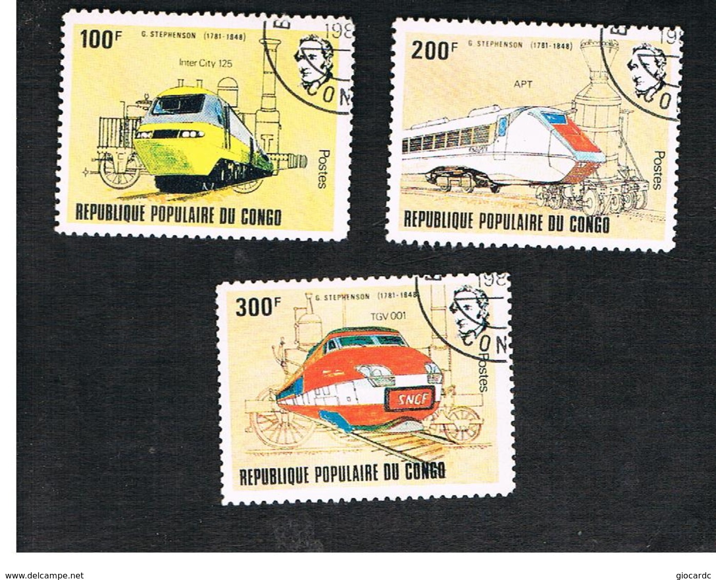 CONGO (BRAZZAVILLE) - SG 846.849 -  1982 G. STEPHENSON ANNIVERSARY: TRAINS  - USED ° - Usati