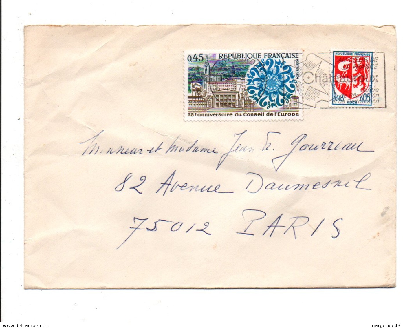 AFFRANCHISSEMENT COMPOSE SUR LETTRE DE CHATEAUROUX 1974 - 1961-....