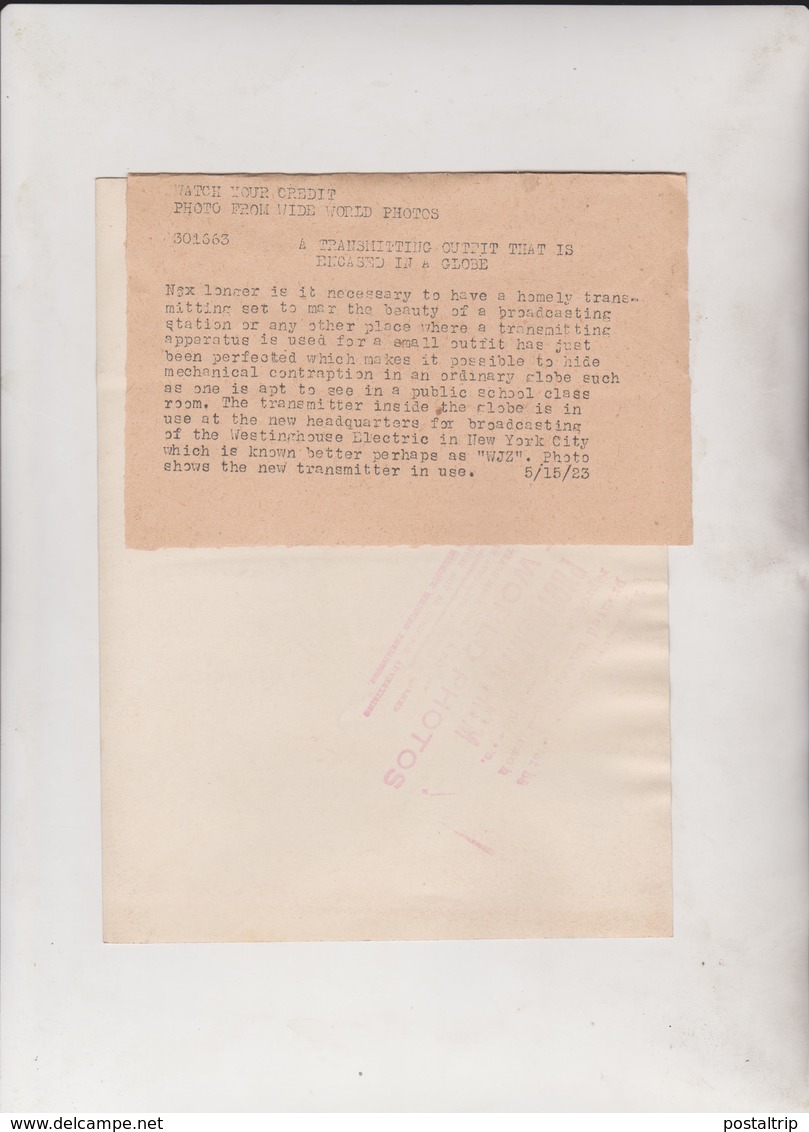 TRANSMITTER INSIDE A GLOBE BROADCASTING WESTINGHOUSE ELECTRIC NEW YORK CITY  20*15CM Fonds Victor FORBIN 1864-1947 - Otros & Sin Clasificación