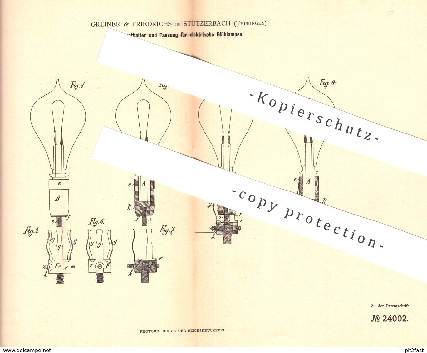 Original Patent - Greiner & Friedrichs , Stützerbach , Thüringen , 1883 , Kontakthalter U. Fassung Für Elektr. Glühlampe - Historische Dokumente