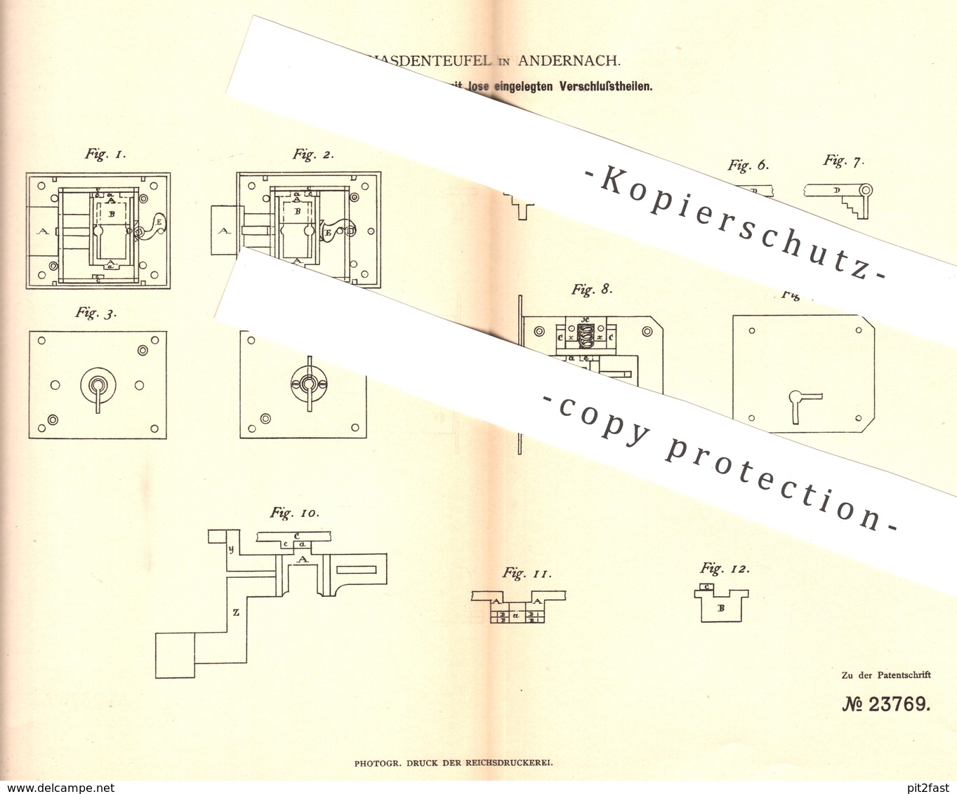 Original Patent - Friedrich Hasdenteufel , Andernach , Koblenz , 1883 , Schloss , Türschloss | Tür , Schlosser !!! - Historische Dokumente