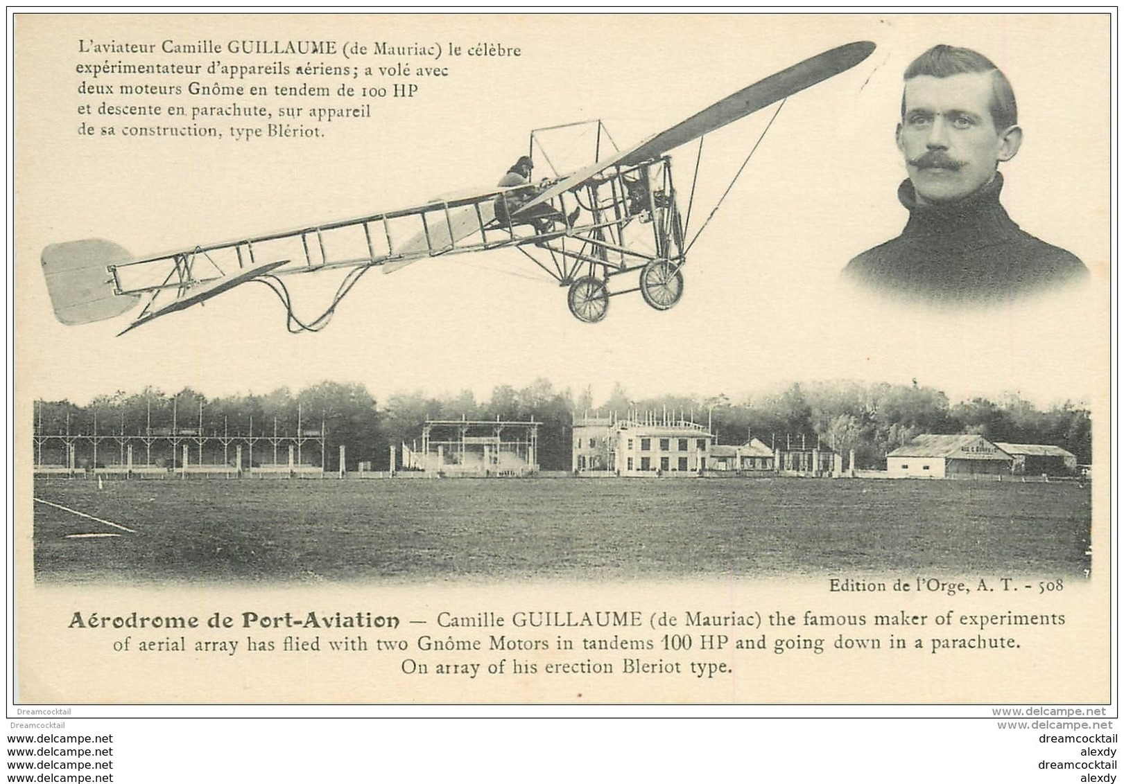 AVIATION. Aérodrome De Port-Aviation 91. Aviateur Guillaume Moteurs Gnôme Et Parachute. Aéroplane Et Avion - Autres & Non Classés