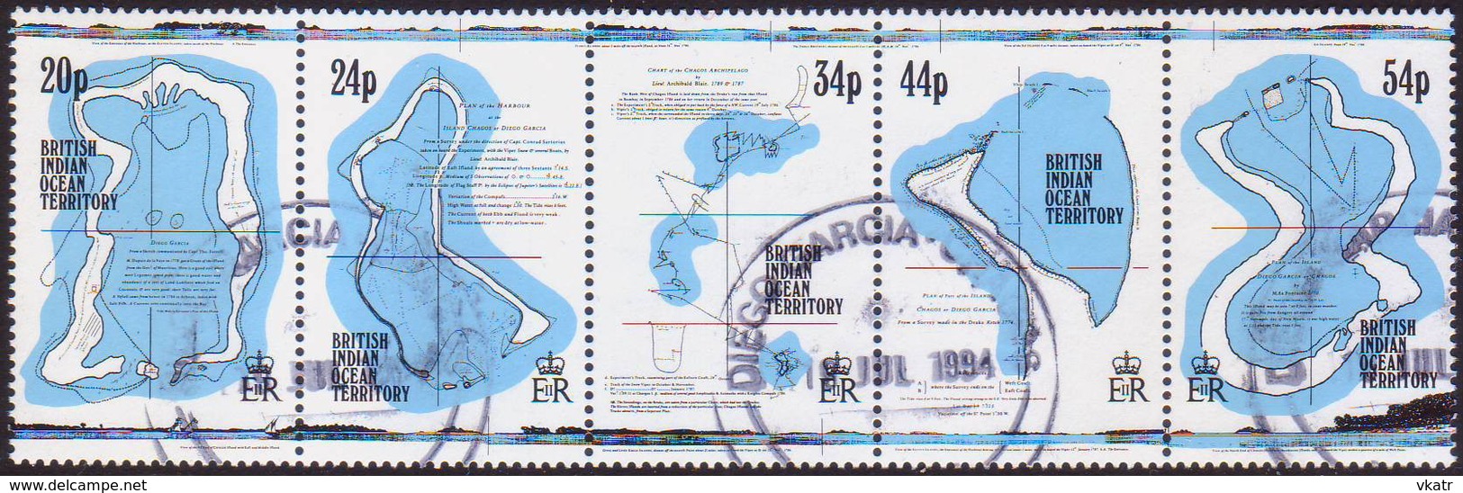 British Indian Ocean Territory 1994 SG 147-51 Compl.set In A Strip Of 5 Used 18th-century Maps - British Indian Ocean Territory (BIOT)
