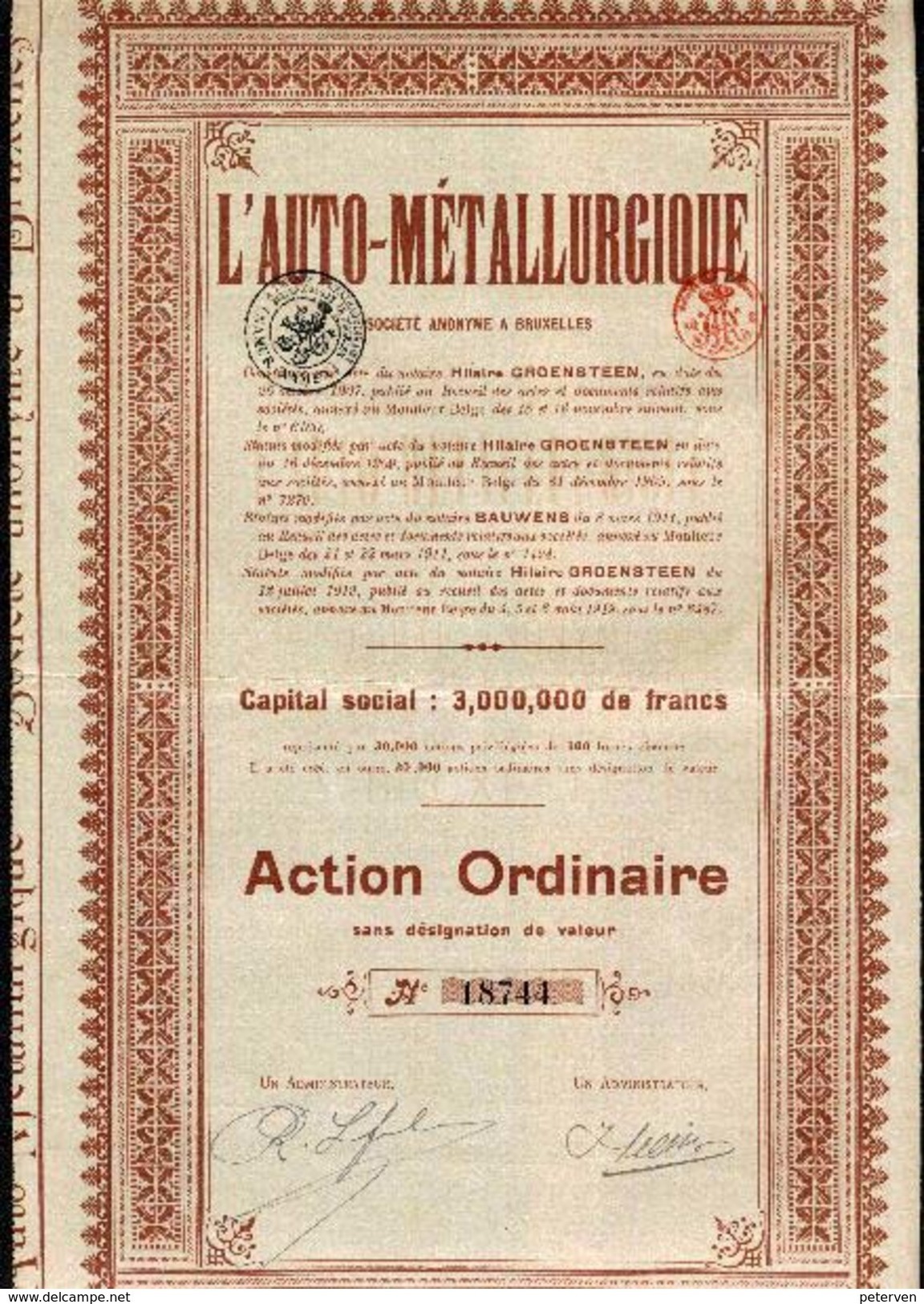 L'AUTO - MÉTALLURGIQUE; Action Ordinaire - Automobile