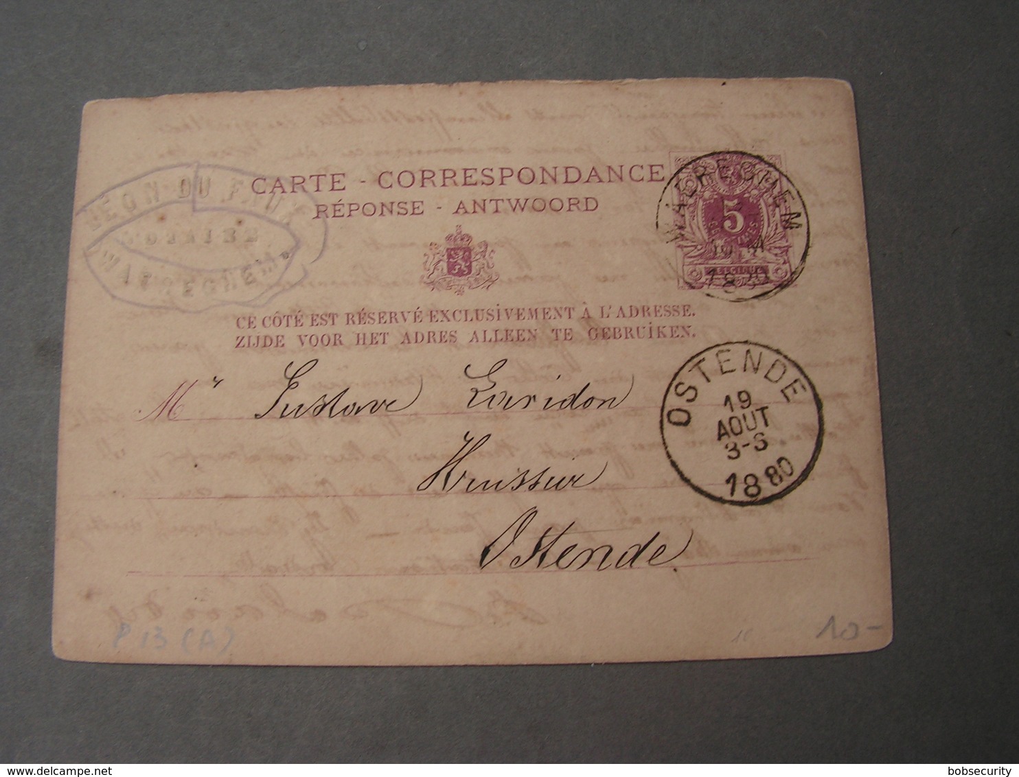 Belgien Card 1880 Response - Postkarten 1871-1909