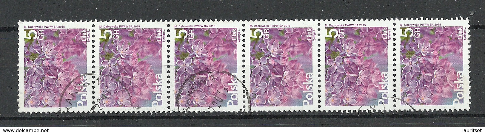 POLEN Poland 2015 Blumen 5 Gr. Flowers As 6-Stripe O - Sonstige & Ohne Zuordnung