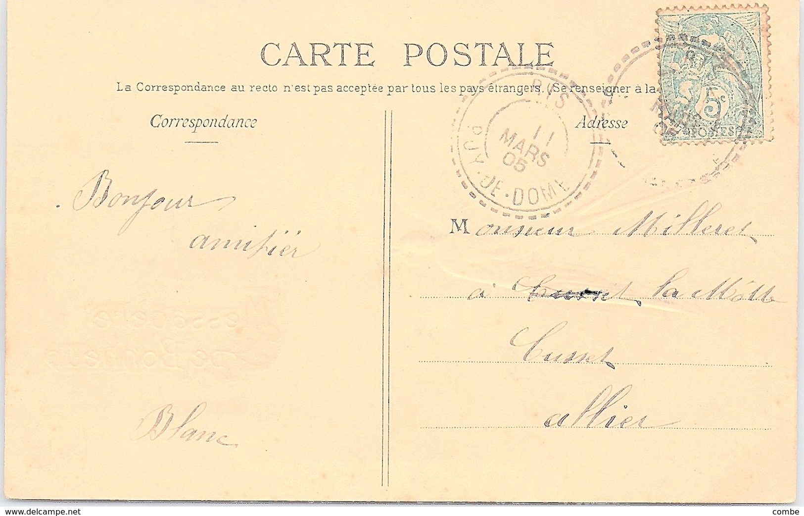 CARTE. 1905. BLANC. TYPE 1884. PUY-DE-DOME. RIS/ 2 - 1921-1960: Periodo Moderno