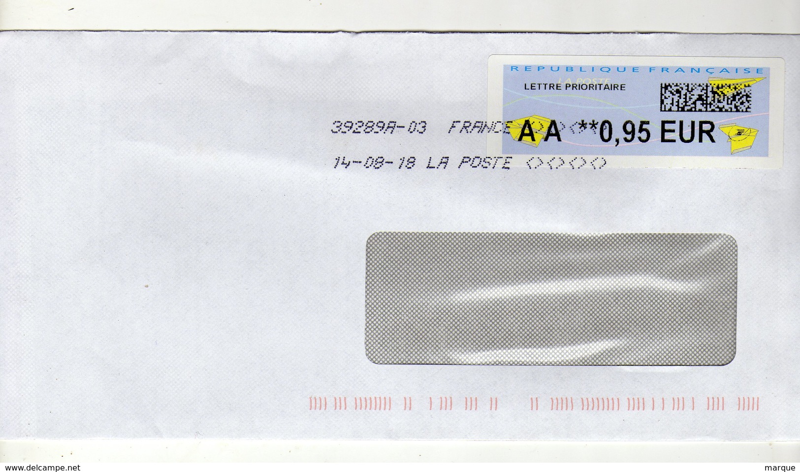 Enveloppe Avec Vignette D' Affranchissement Lettre Prioritaire FRANCE Oblitération LA POSTE 39289A-03 14/08/2018 - 2000 Type « Avions En Papier »