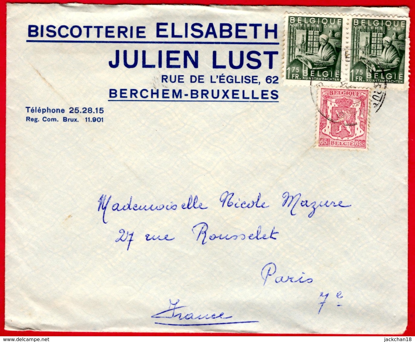 -- LETTRE à  ENTÊTE / BISCOTTERIE ELISABETH / JULIEN LUST / BERCHEM- BRUXELLES -- - Alimentaire