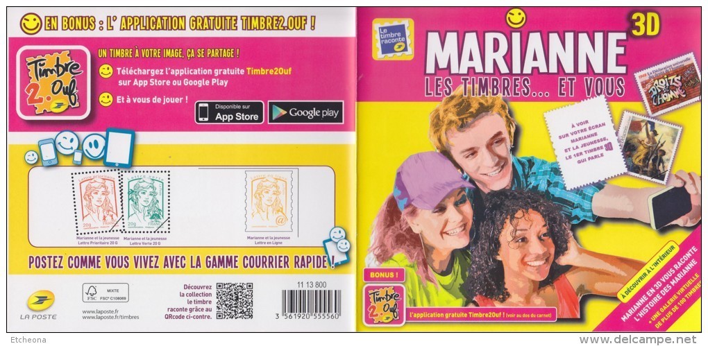 = Encart Cartonné 1 Timbre Autocollant Marianne Et La Jeunesse TVP LV 20g Lecture électronique En 3D Collector N°223 - Collectors