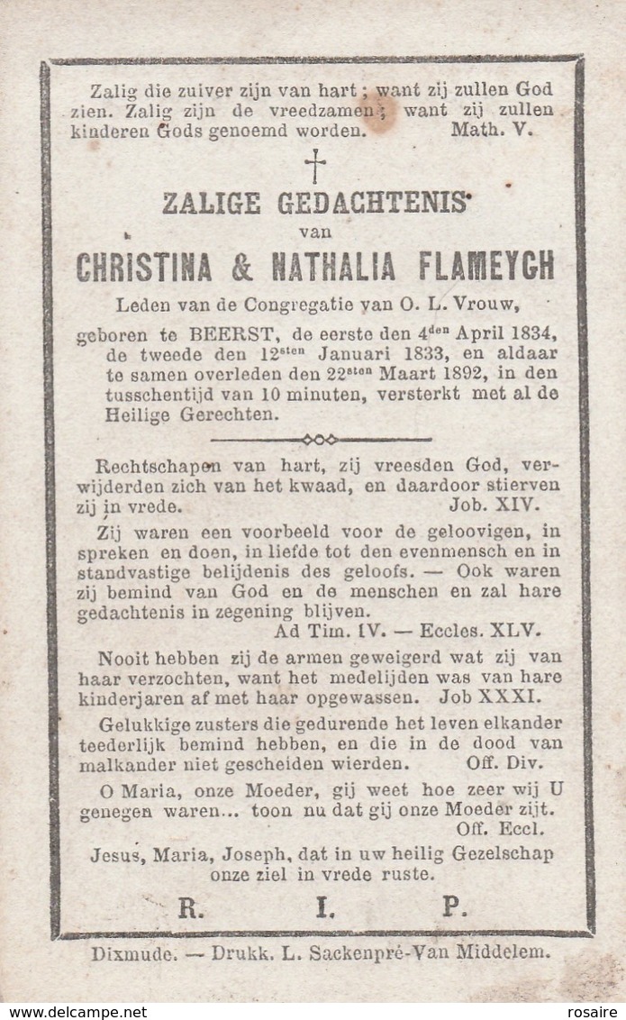 Christina-1834-nathalia 1833 Flameigh-beerst 1892 -10 Minuten Na Elkaar - Devotieprenten