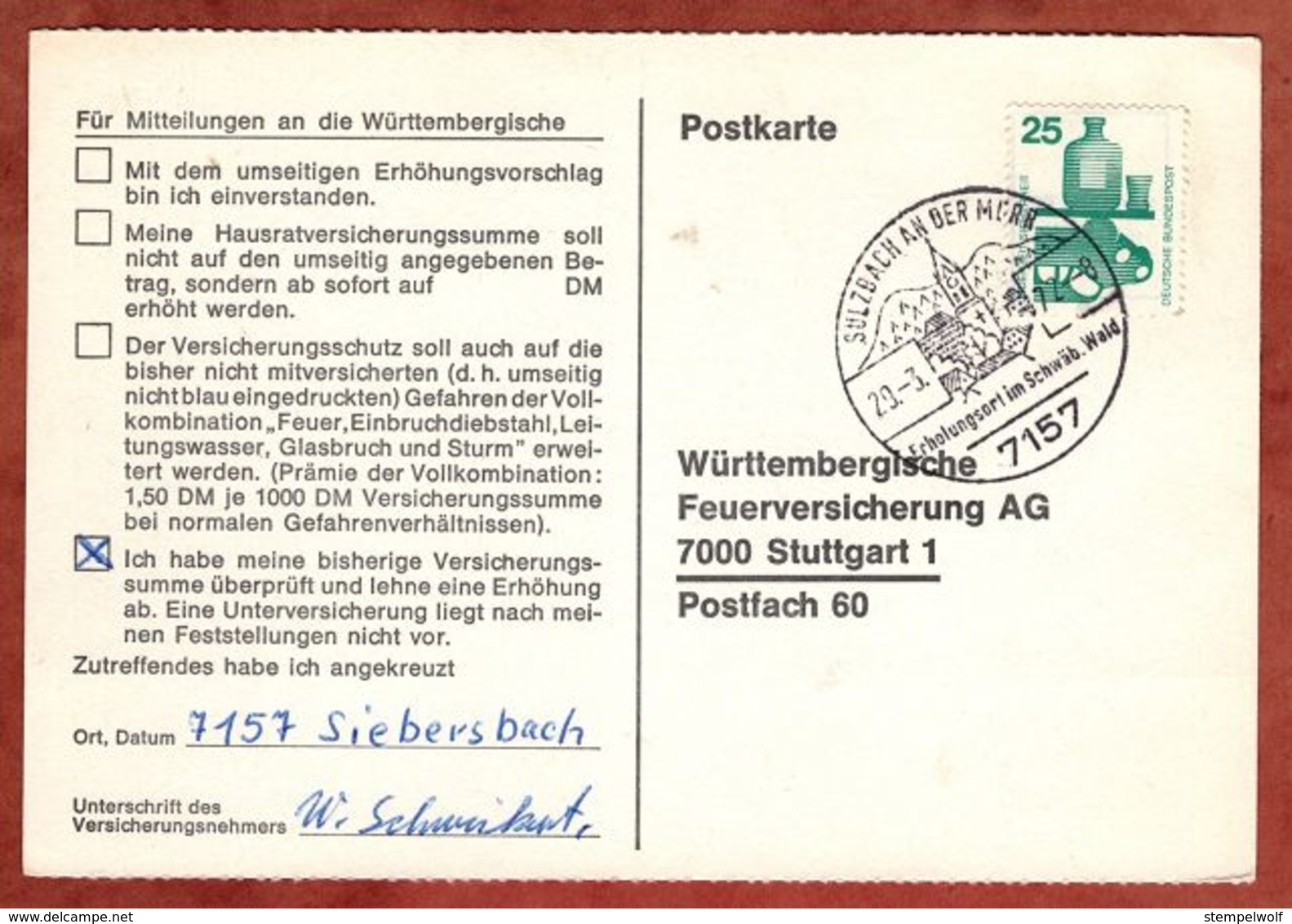 Karte, Unfallverhuetung, SoSt Sulzbach, Nach Stuttgart 1972 (77464) - Briefe U. Dokumente