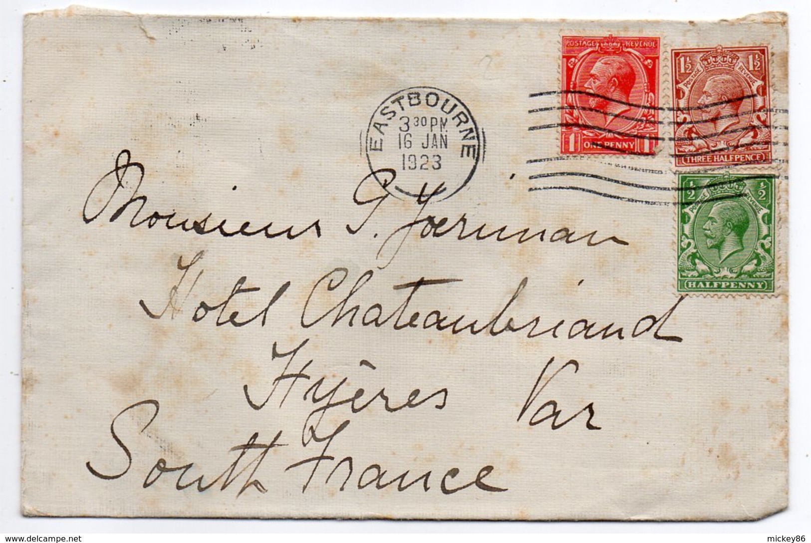 U.K --1923--Lettre De EASTBOURNE  Pour  HYERES-83 (France )-timbres--cachet - Lettres & Documents