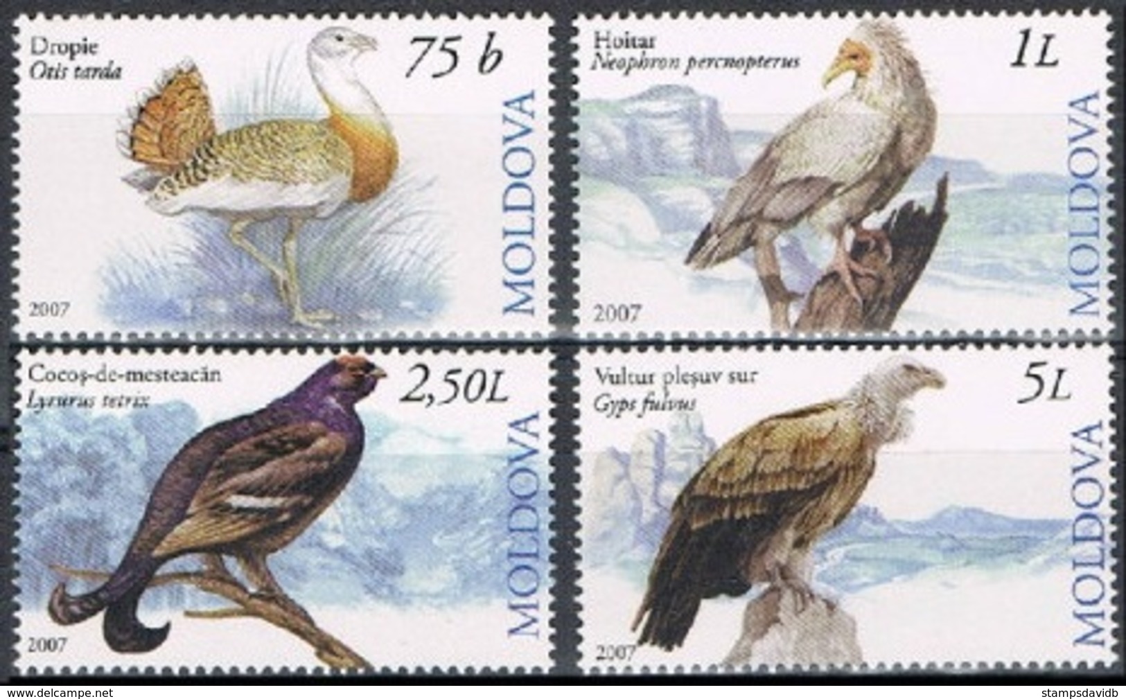 2007	Moldova	590-593	Birds	8,00 € - Perdiz Pardilla & Colín