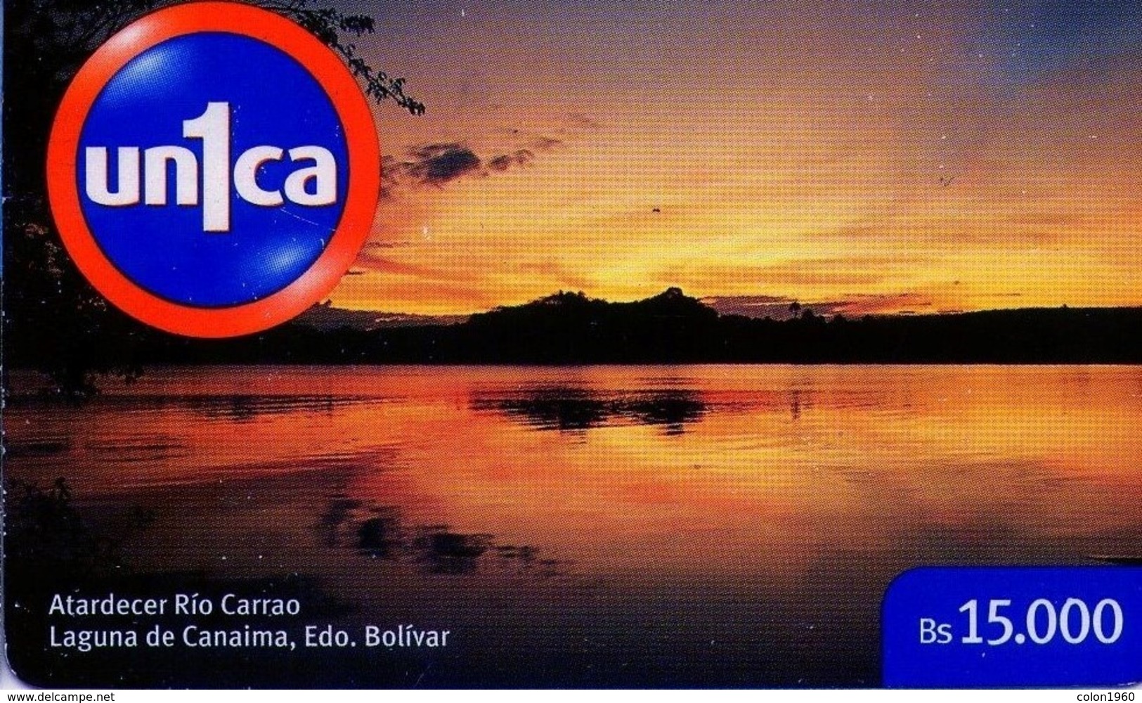 VENEZUELA, GSM-RECARGA. Atardecer Río Carrao. Laguna De Canaima, Edo. Bolívar. LI061201. VE-UNICA-L-061201. (343). - Venezuela