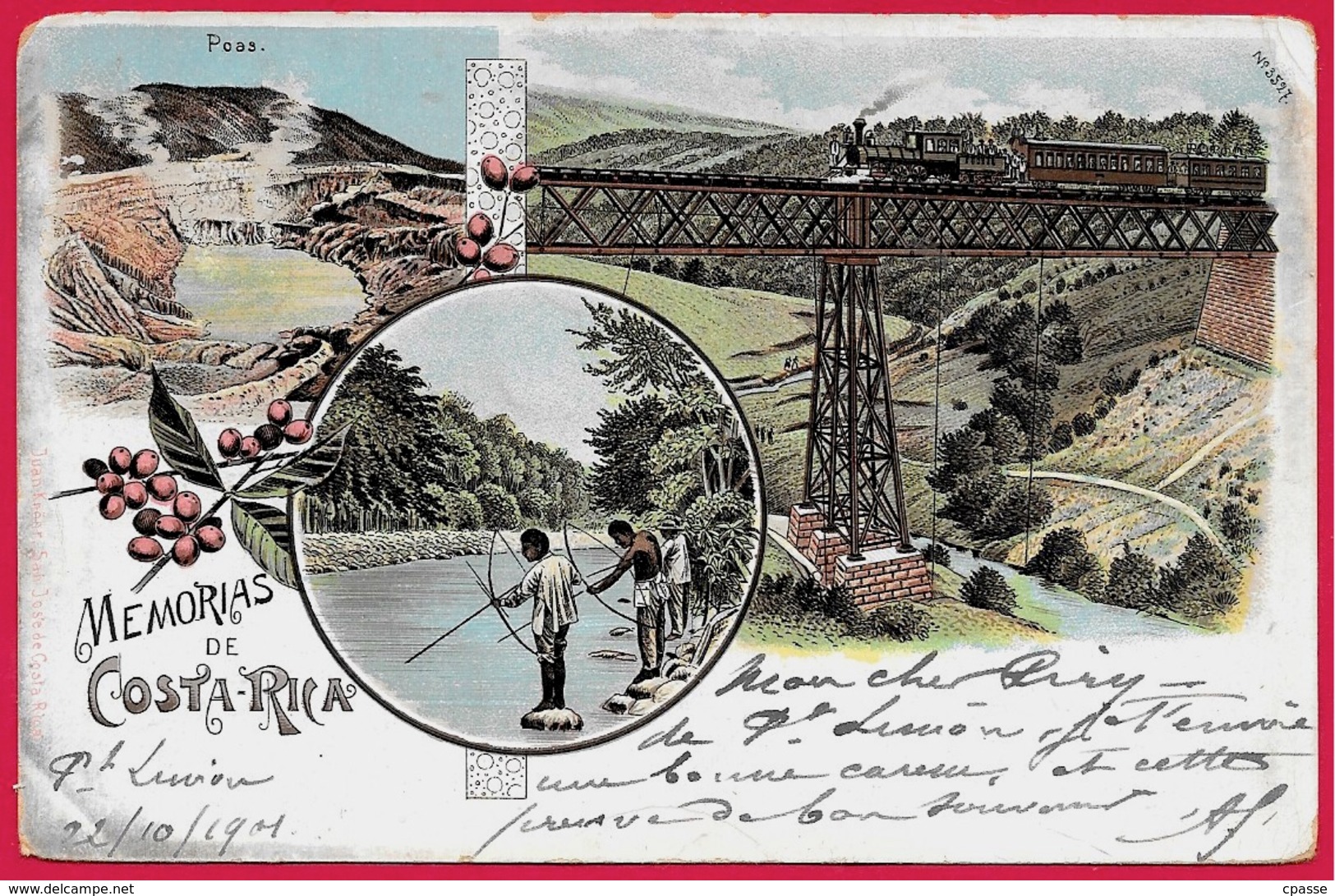 CPA Post Card "Memorias De COSTA-RICA" Circulé 1901 Pour Destination France ** Phila Marcophilie - Costa Rica