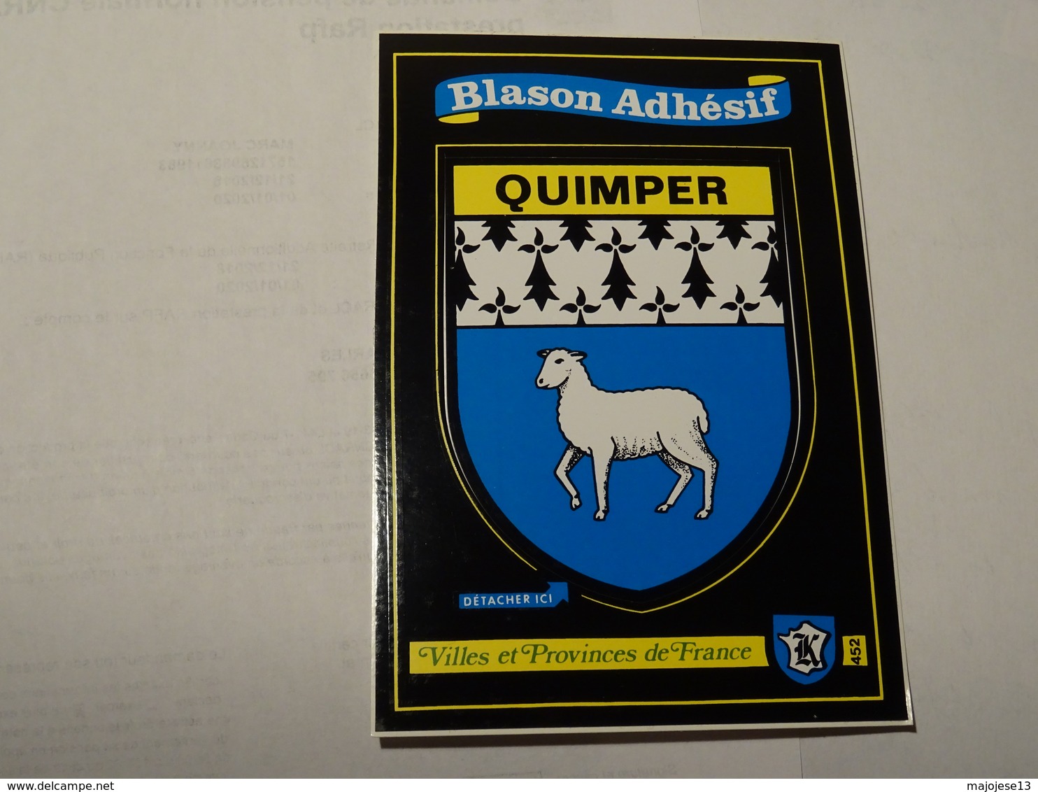 Carte Blason écusson Adhésif Autocollant Sticker Quimper Finistère 29 Adesivi Stemma Aufkleber Wappen - Obj. 'Souvenir De'