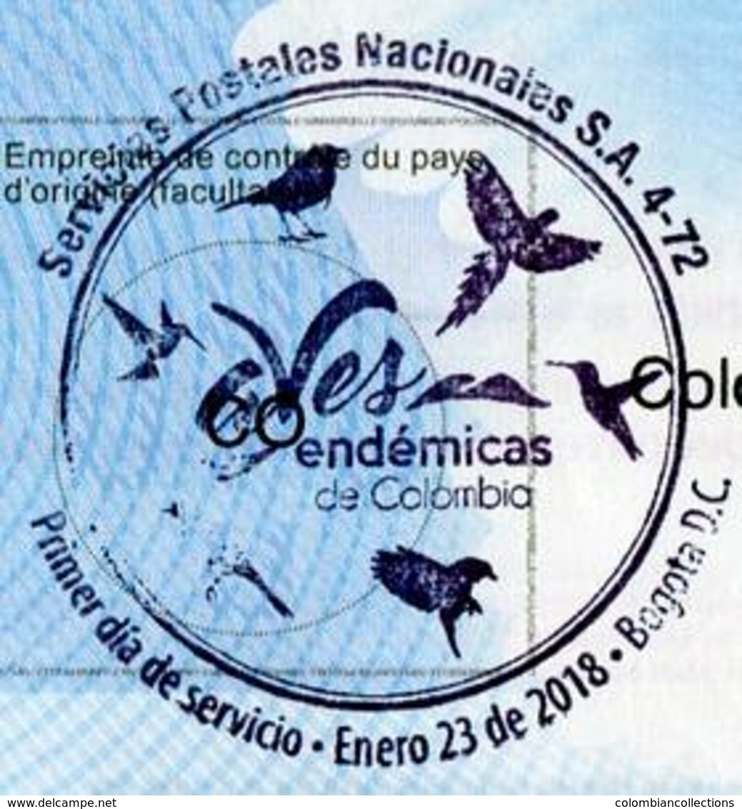 Lote SC848, Colombia, 2018, Cupon De Respuesta, UPU, Coupon, Bird Cancellation, Aves Endemicas - Sin Clasificación