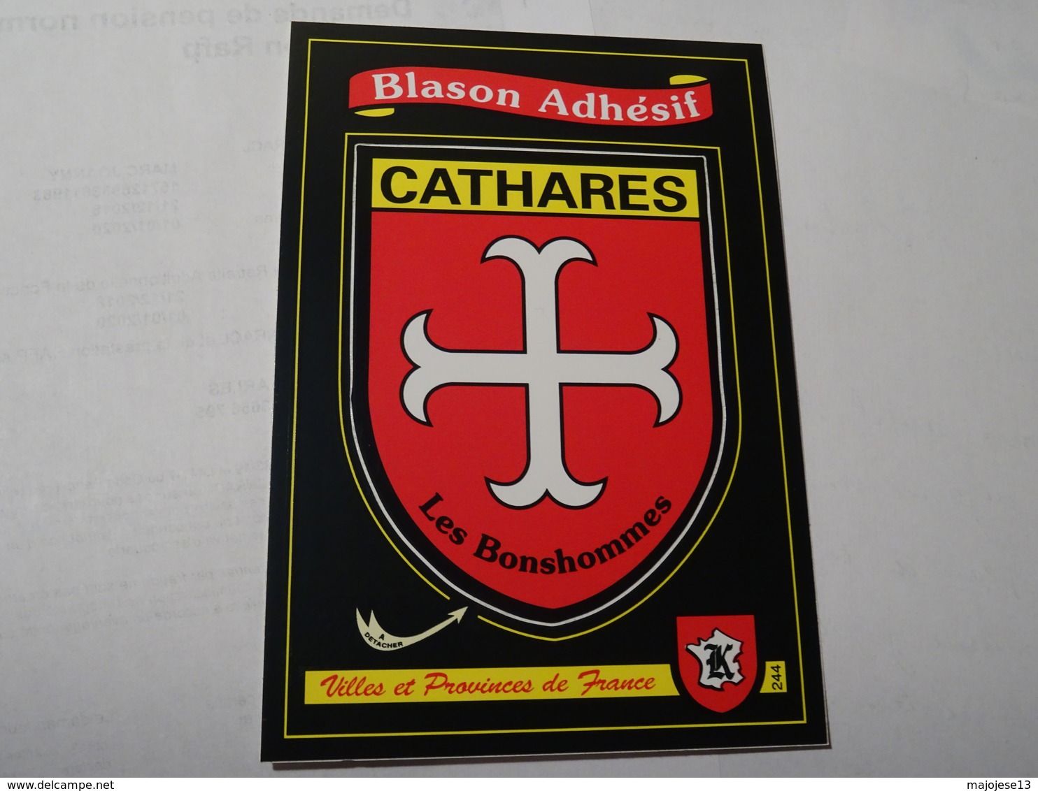 Carte Blason écusson Adhésif Autocollant Sticker Cathares Adesivi Stemma Aufkleber Wappen - Obj. 'Souvenir De'