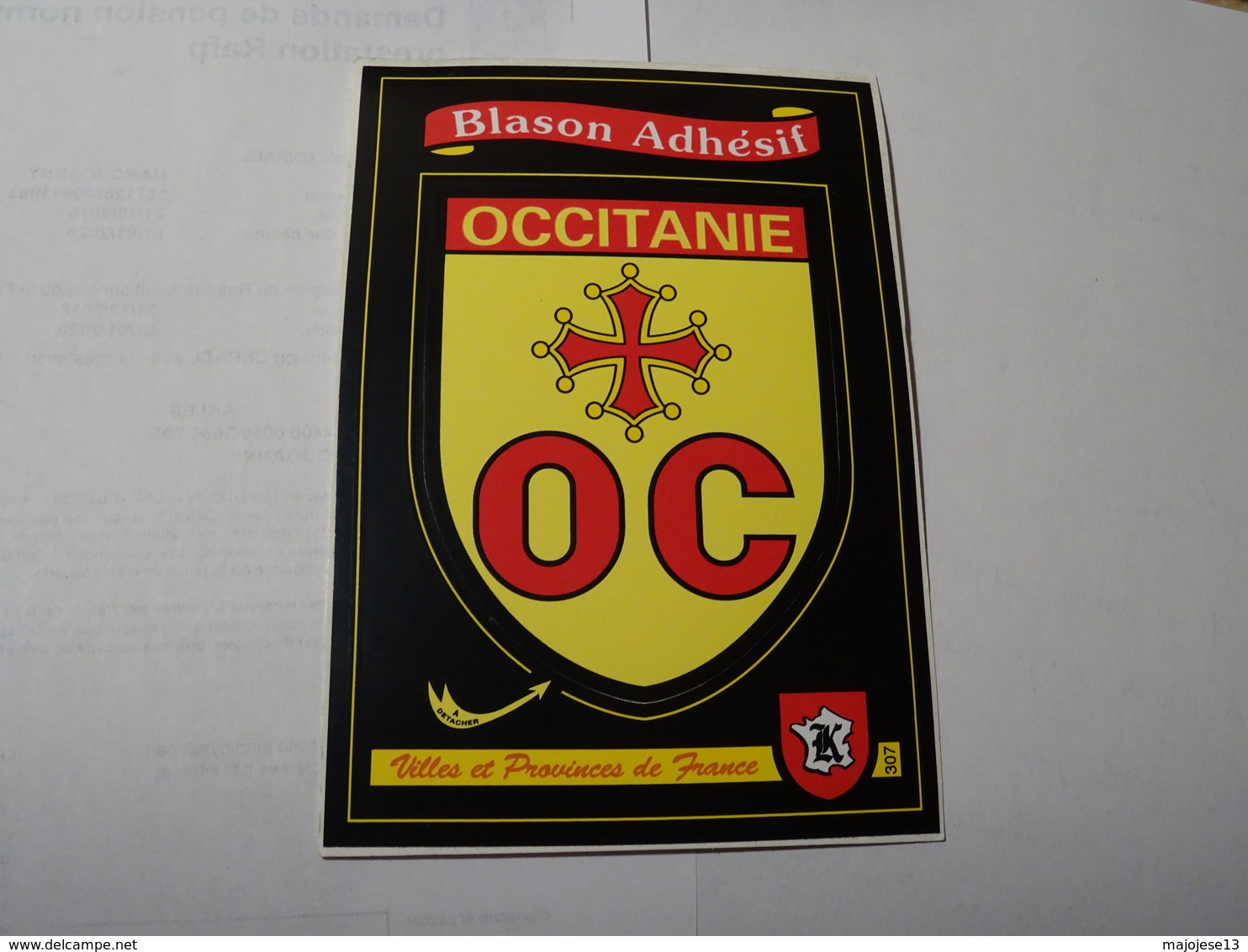 Carte Blason écusson Adhésif Autocollant Sticker Occitanie Fonds Jaune Adesivi Stemma Aufkleber Wappen - Obj. 'Souvenir De'