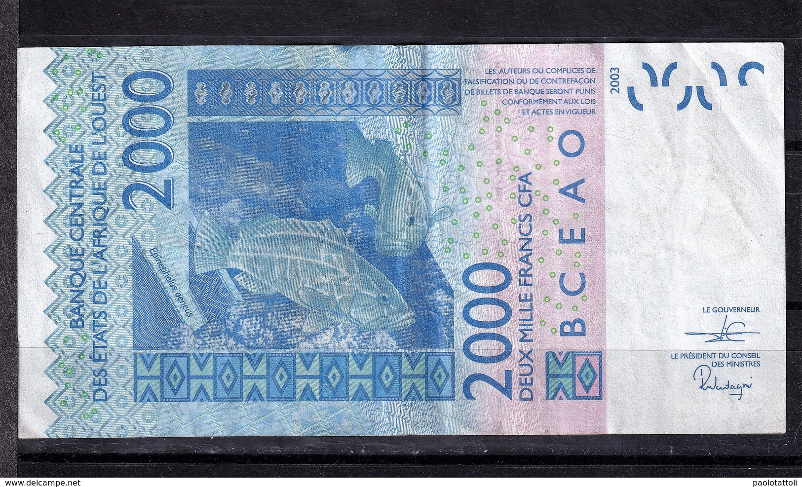 Benin, 2003- Banque Centrale Des ètats De L'Afrique De L'ouest. 2000 Francs, VF. RECTO - Bénin