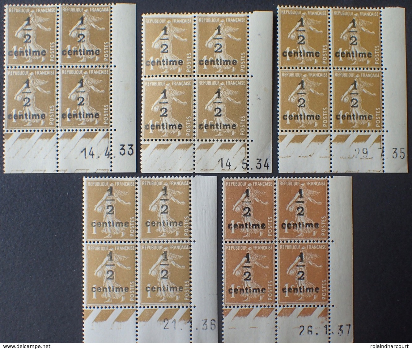 DF40266/479 - 1933/1937 - TYPE SEMEUSE - 5 BLOCS N°279A Et 279B TIMBRES NEUFS** (SERIE COMPLETE) - 1930-1939