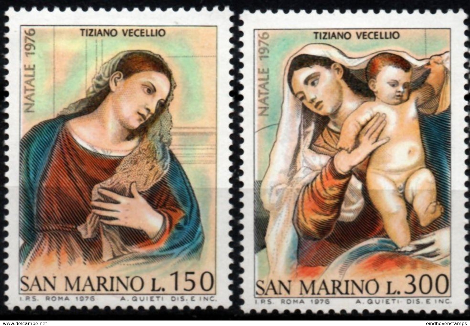 San Marino 1976 Christmas 2 Values MNH 16th Century Madonna Paintings By Tiziano Vacelli0 - Madonna